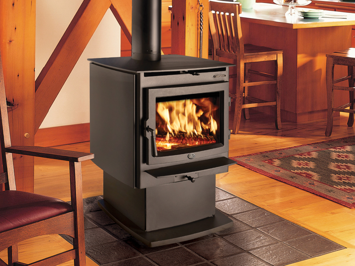 Wood stove warming a cottage
